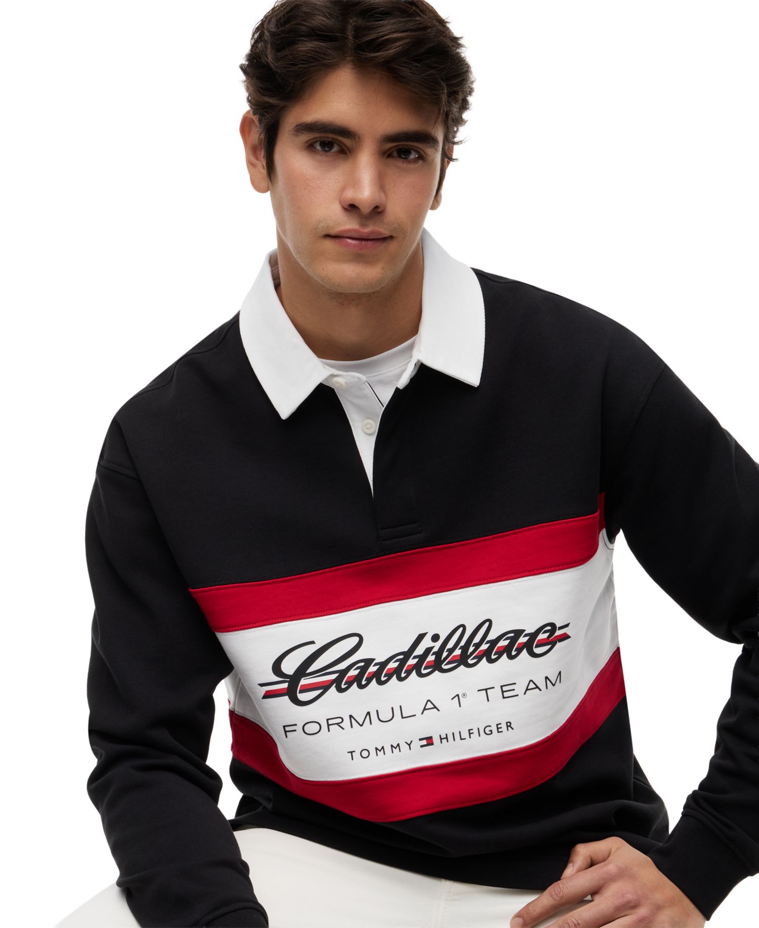 x Cadillac F1® Men's Panelled Script Rugby Polo Shirt