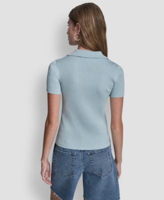 Women's Short-Sleeve Rib Collared Polo Top