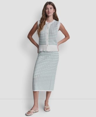 Women's Sleeveless Button-Front Shell & Pointelle Stitch Crew Neck Sweater