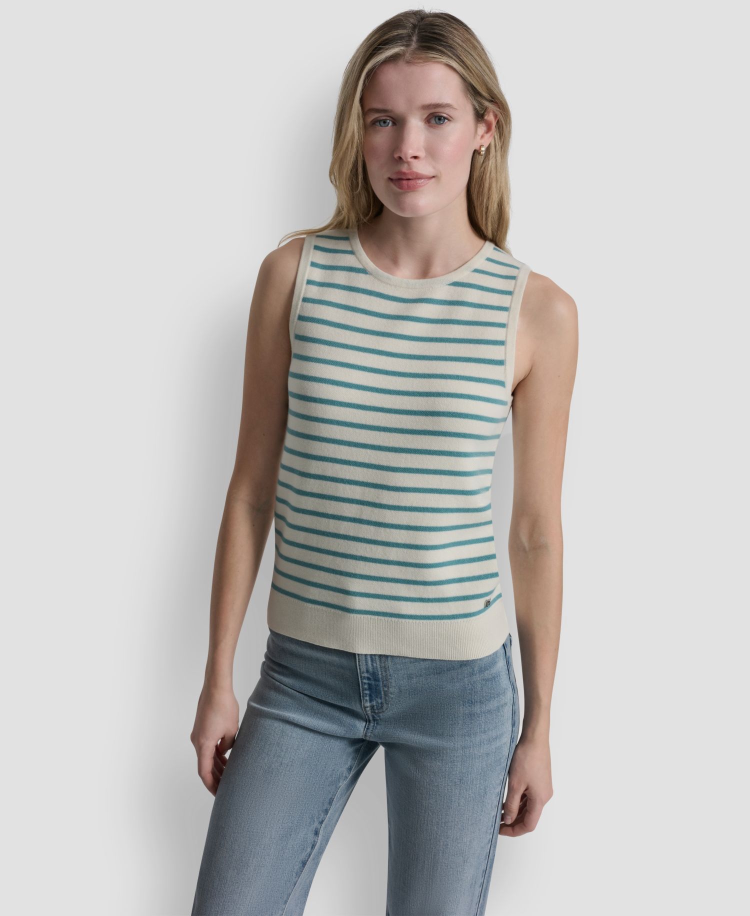Women's Sleeveless Crew Neck Striped Sweater