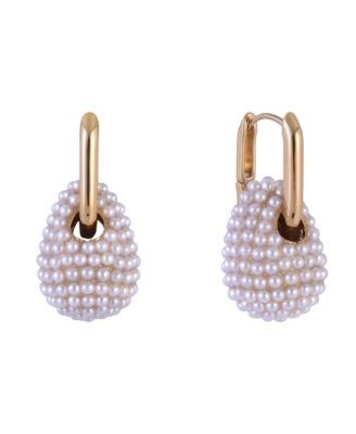 Launry by Shelli Segal Gold Tone Huggie Hoop Earrings with Pave Pearl Drop
