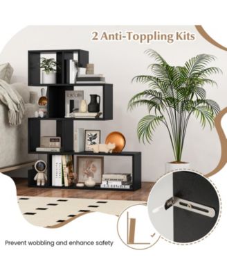 5-Tier S-Shaped Bookshelf Geometric Z-Shelf Bookcase with Open Cubes