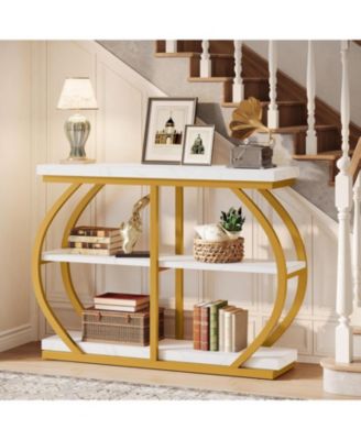 41.3" Console Table, Industrial 3-Tier Entryway Table with Arched Metal Frame and Storage Shelves for Living Room