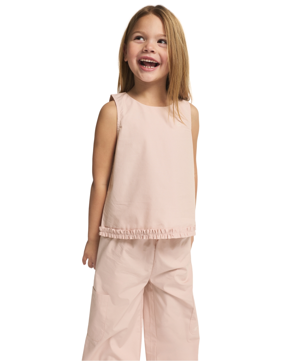 Calvin Klein Girls' 4-6X Ribbed Round Neck T-Shirt and Pants, 2-Piece Set