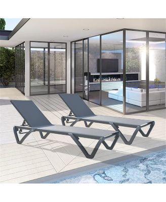 set of 2 outdoor chaise lounges with woven polypropylene seats and stackable aluminum frames durable, stylish, and perfect for patios