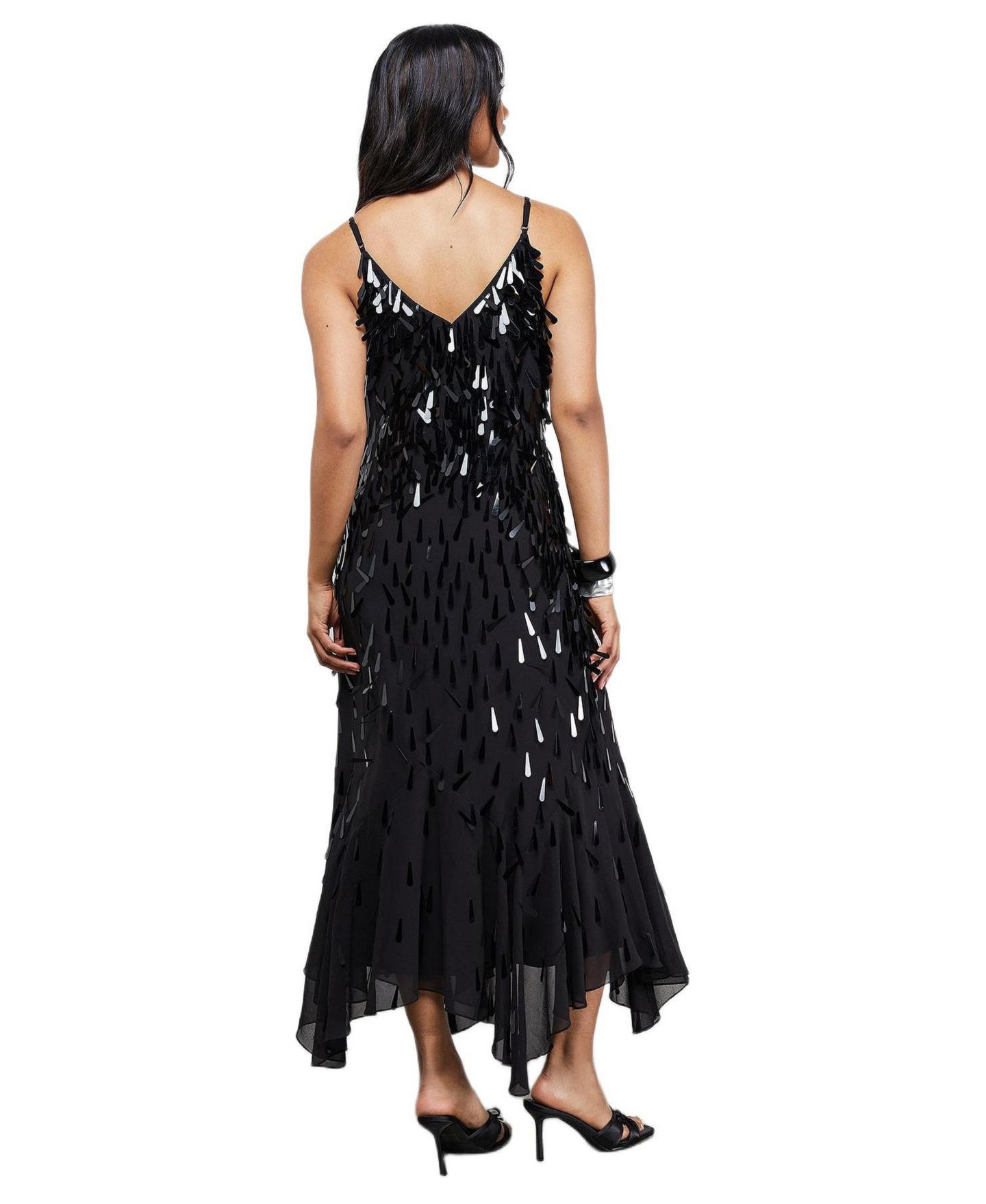 Женское платье Warehouse Premium Teardrop Embellished Midi, цвет: Чёрный — фото 7