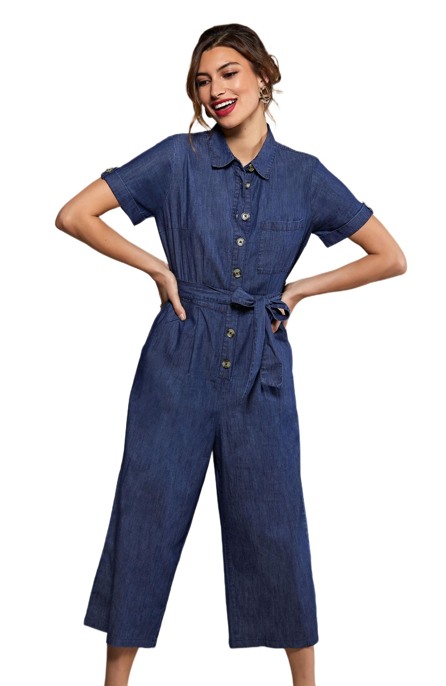 Women's Chambray Light Denim Button Jumpsuit