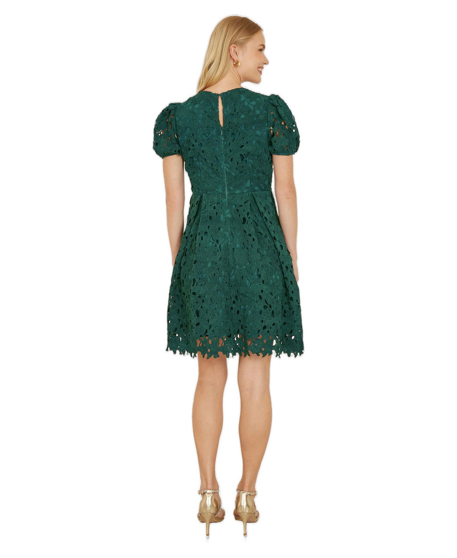 Women's Lace Puff Sleeve Fit Flare Mini Dress