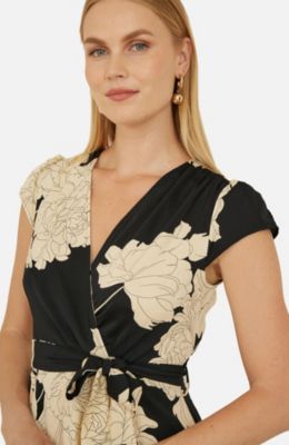 Women's Blossom Print Dipped Hem Wrap Midi Dress