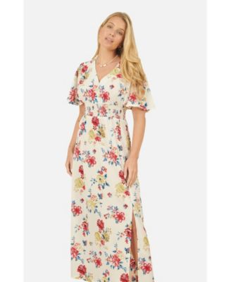 Women's Ruched Waist V-Neck Midi Dress