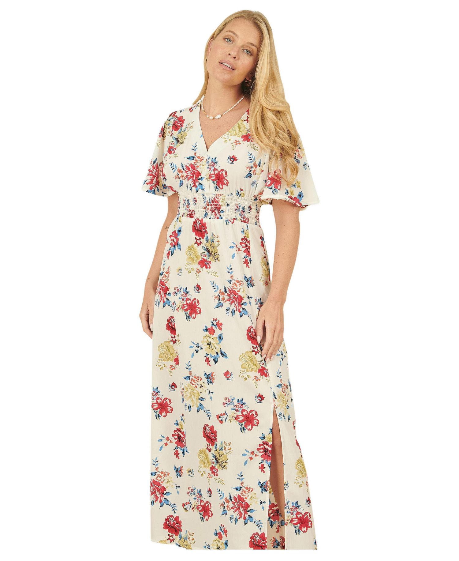 Women's Ruched Waist V-Neck Midi Dress