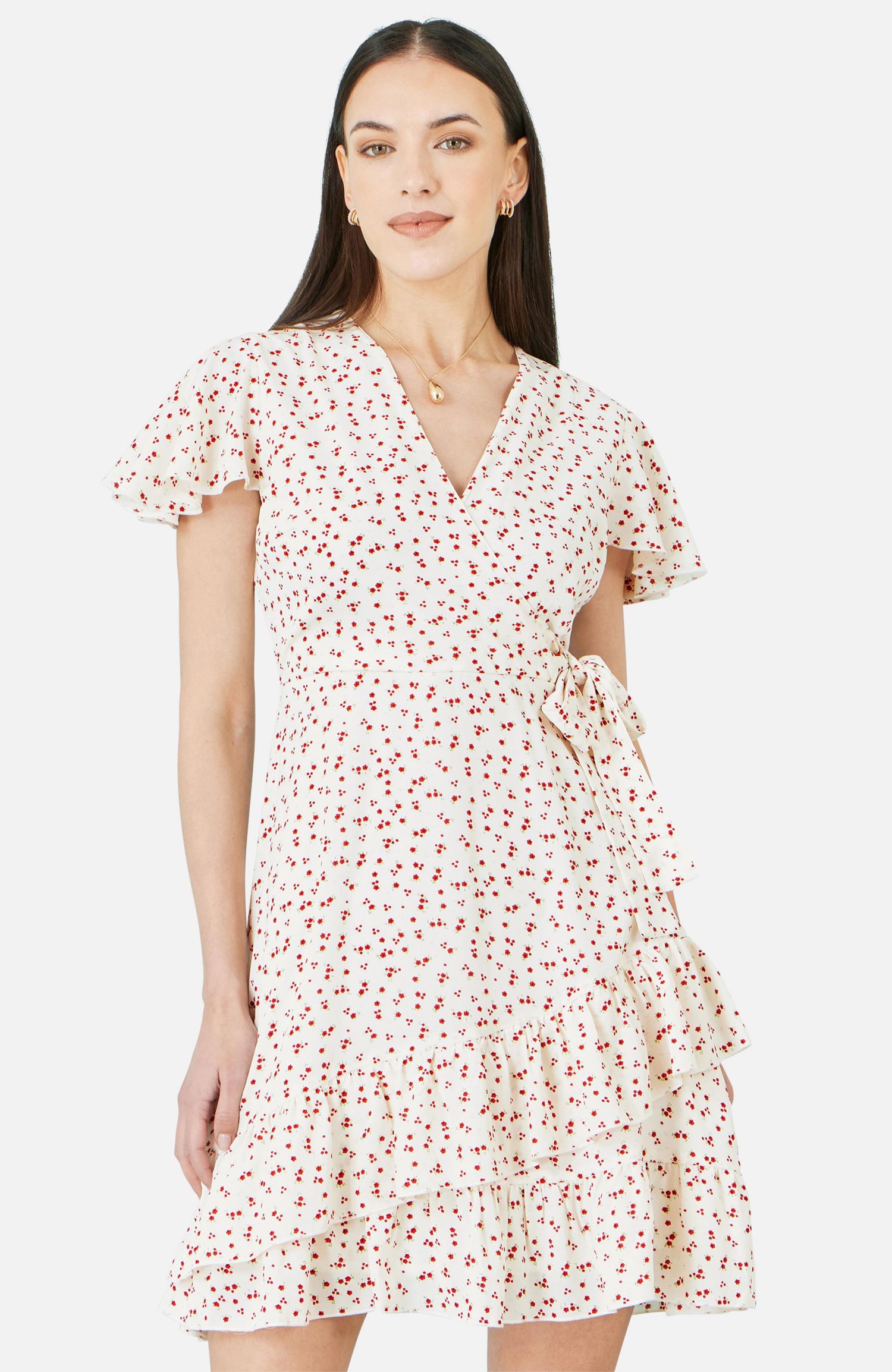 Women's Ditsy Print Frill Wrap Dress