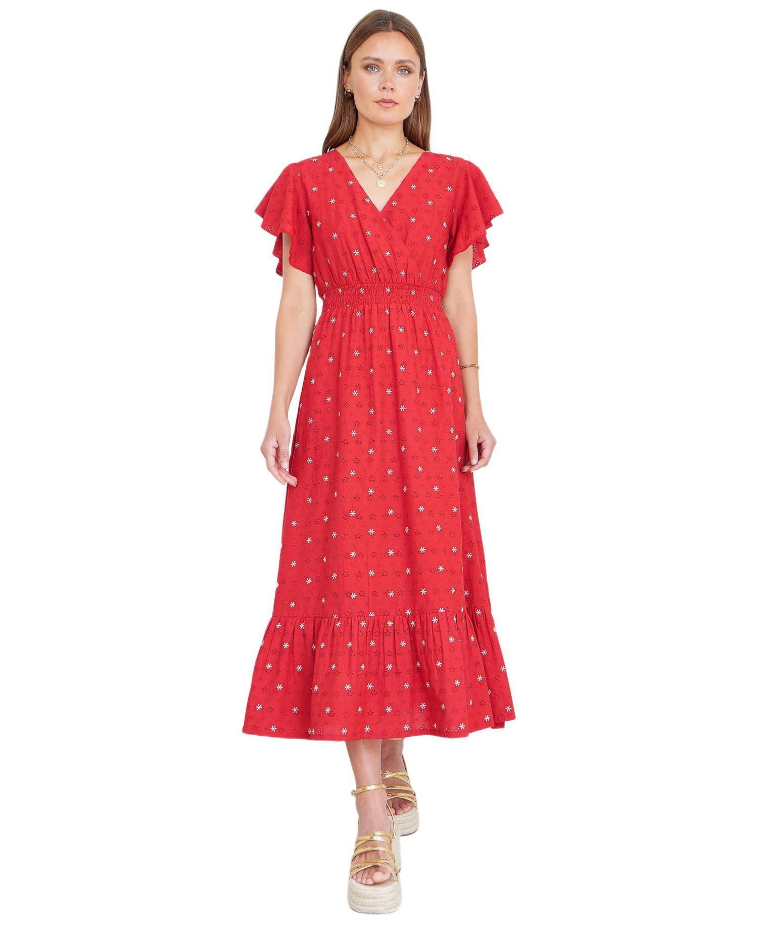 Women's Broderie Anglaise Wrap Midi Dress