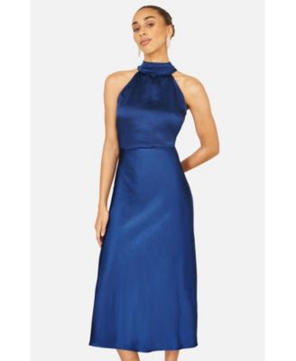 Women's Satin Halter Neck Midi Dress