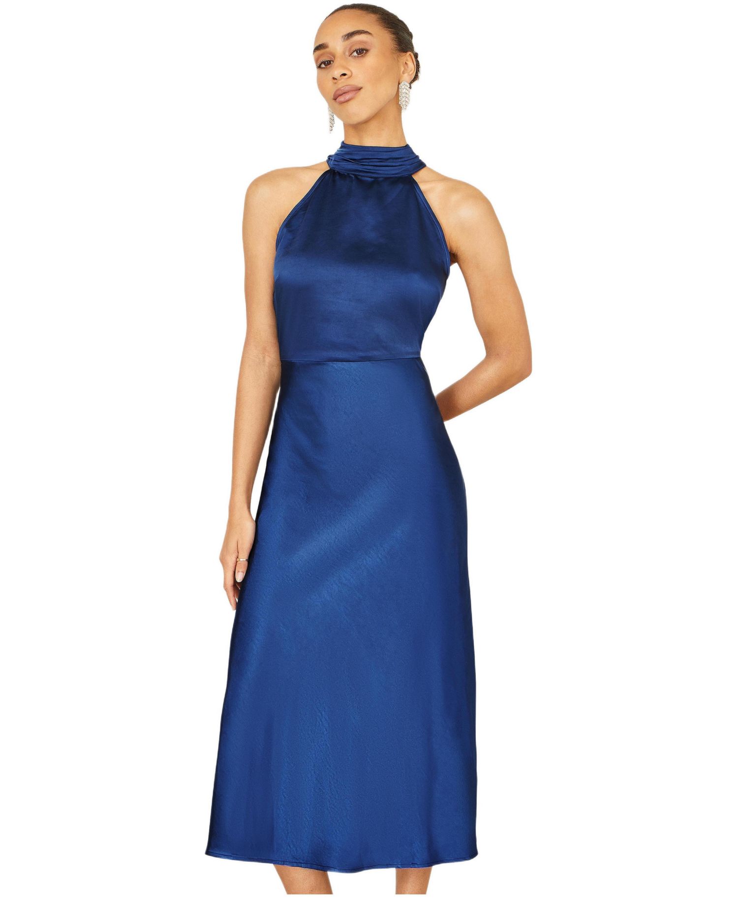 Women's Satin Halter Neck Midi Dress