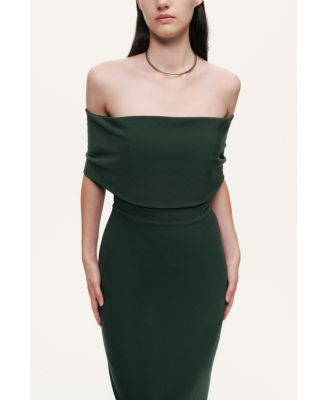 Women's Off-Shoulder Fold over Column Midi Dress