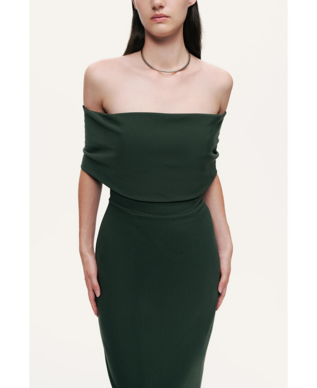 Nocturne Women's Off-Shoulder Fold over Column Midi Dress