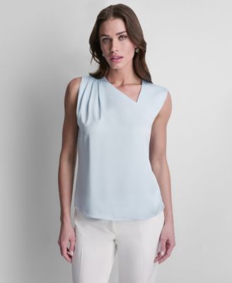 Women's Satin Asymmetric Neck Sleeveless Top
