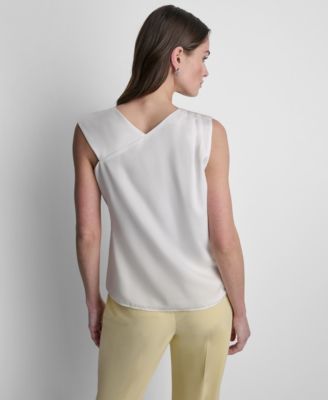 Women's Satin Asymmetric Neck Sleeveless Top