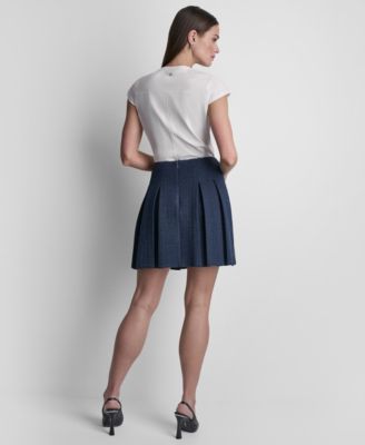 Women's Waffle Boucle Tweed Pleated Short Skirt