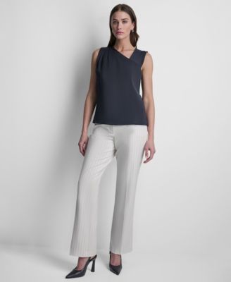 Women's Satin Asymmetric Neck Sleeveless Top