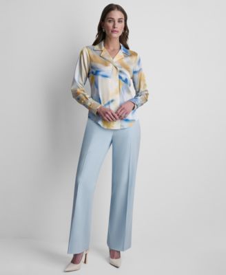 Women's Printed Long-Sleeve Covered Placket Top