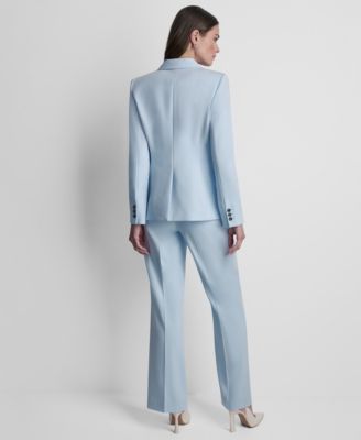 Women's Long-Sleeve One-Button Jacket, Printed Asymmetric Neck Sleeveless Top and Straight-Leg Flared Pants