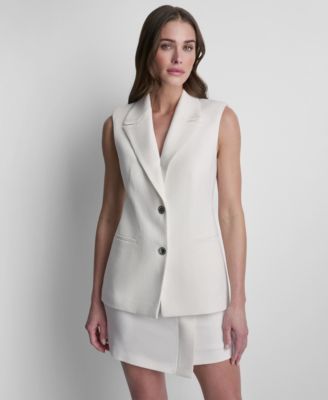 Women's Sleeveless Basketweave Button-Front Vest 