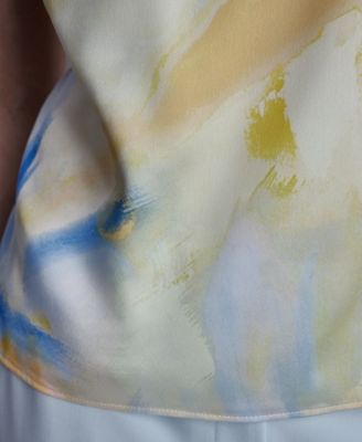 Women's Printed Asymmetric Neck Sleeveless Top