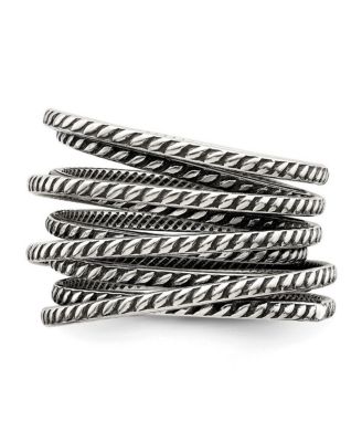925 Sterling Silver Solid Textured Polished Oxidized Coil Multi-layered Vintage Ring Size Ring
