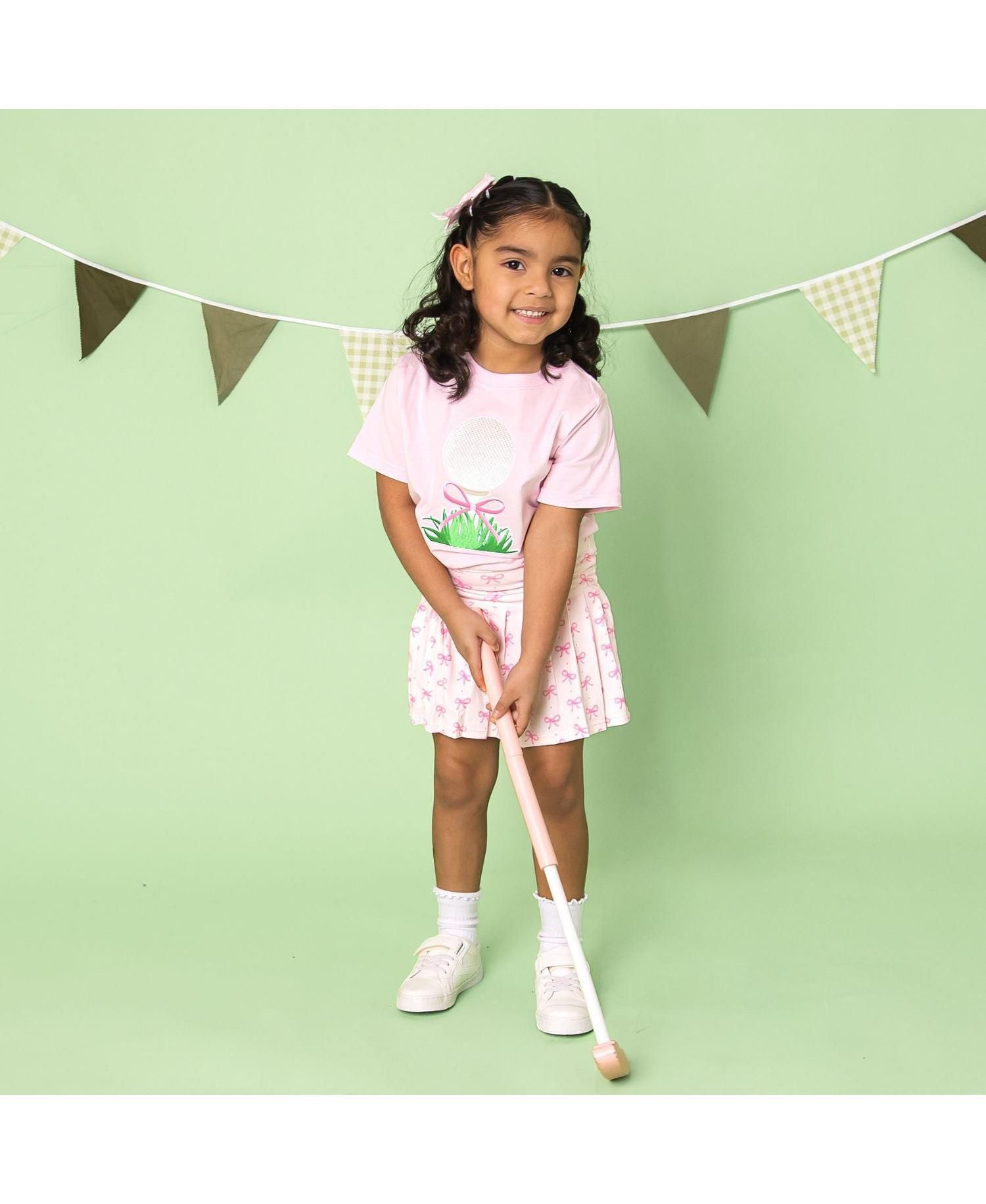 Little Girls Golf Tee Bow Patch Short Sleeve T-Shirt