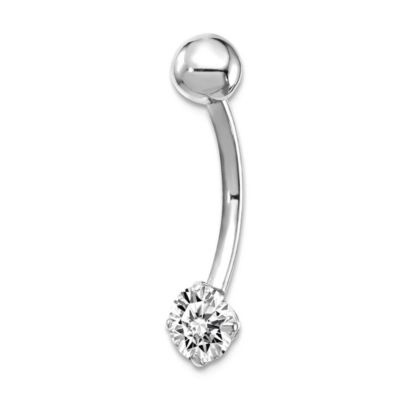 Curata Jewelry Solid 10k Yellow or White Gold 14g 5mm Round Cubic Zirconia Belly Ring Dangle - White gold 179$