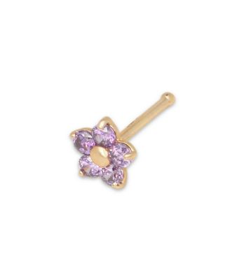 Solid 14k Yellow Gold Cubic Zirconia 3mm Flower Nose stud