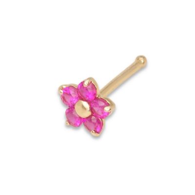 Solid 14k Yellow Gold Cubic Zirconia 3mm Flower Nose stud