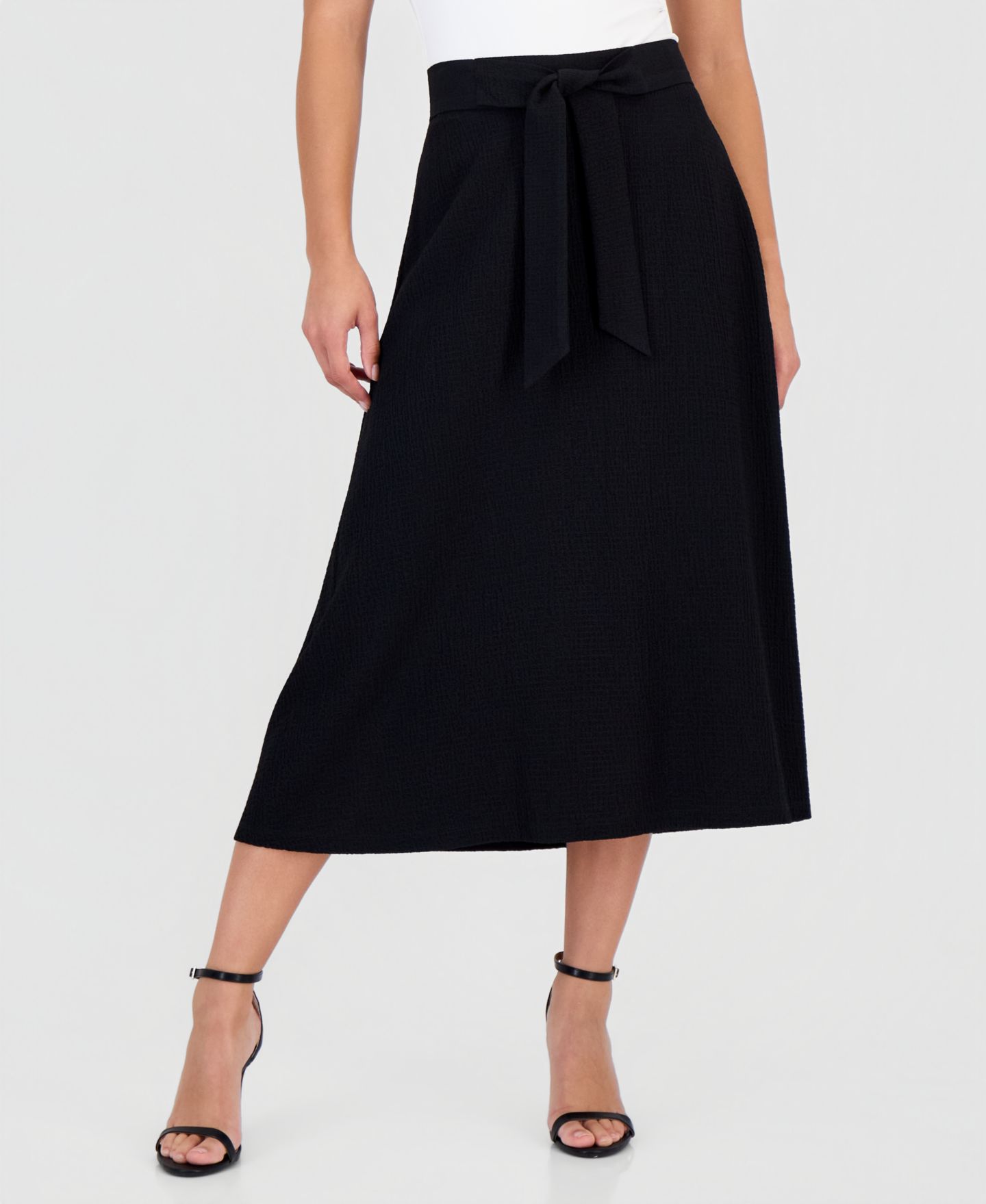 Женская юбка Anne Klein Essentials Petite Pull-On Tie-Waist Midi, цвет: Чёрный — фото 3