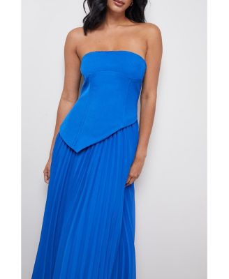 Women's Bandeau Bodice Pleated Midi Dress