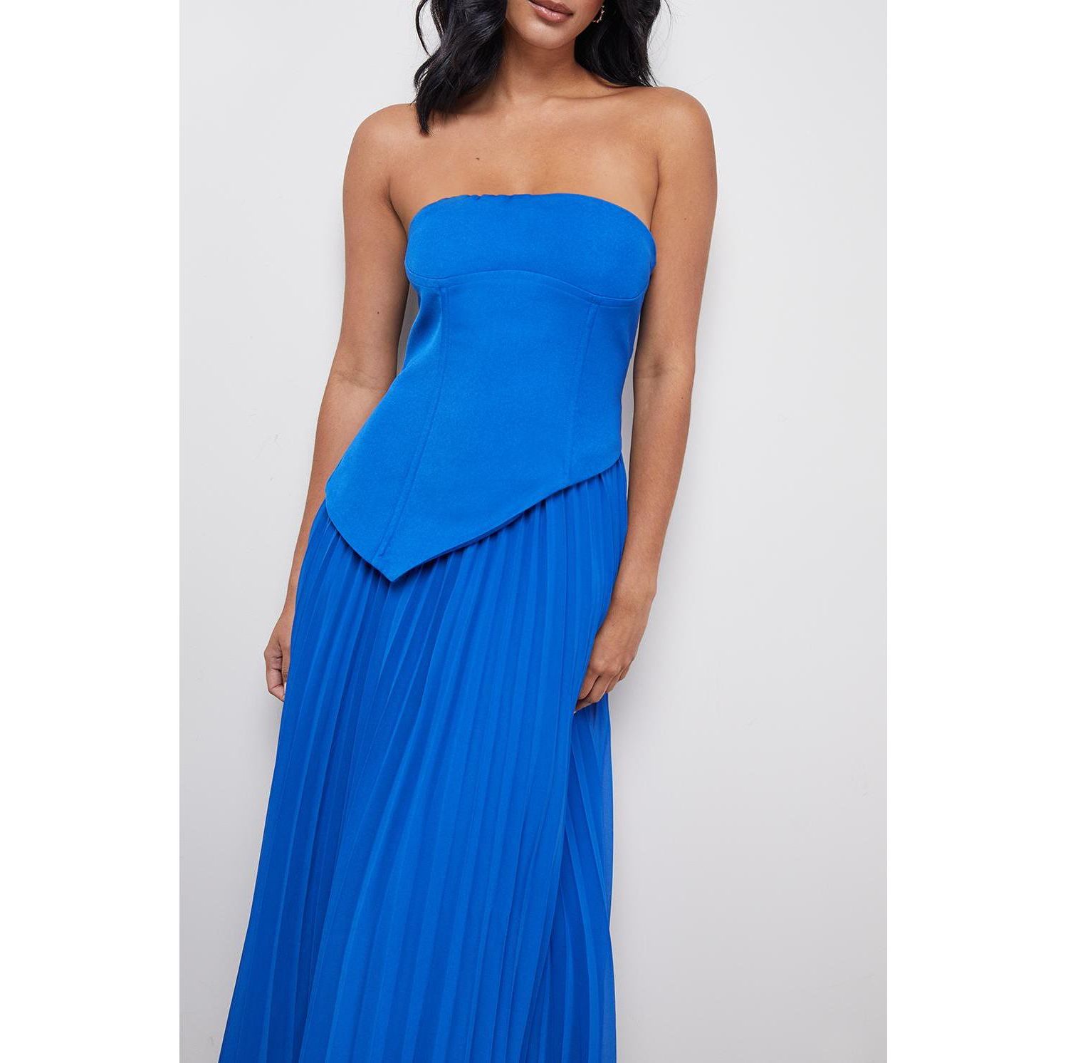 Women's Bandeau Bodice Pleated Midi Dress