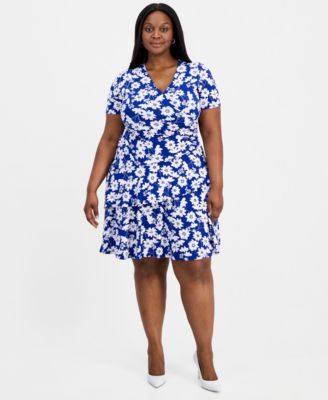 Plus Size Printed Faux-Wrap Asymmetric-Tier Dress