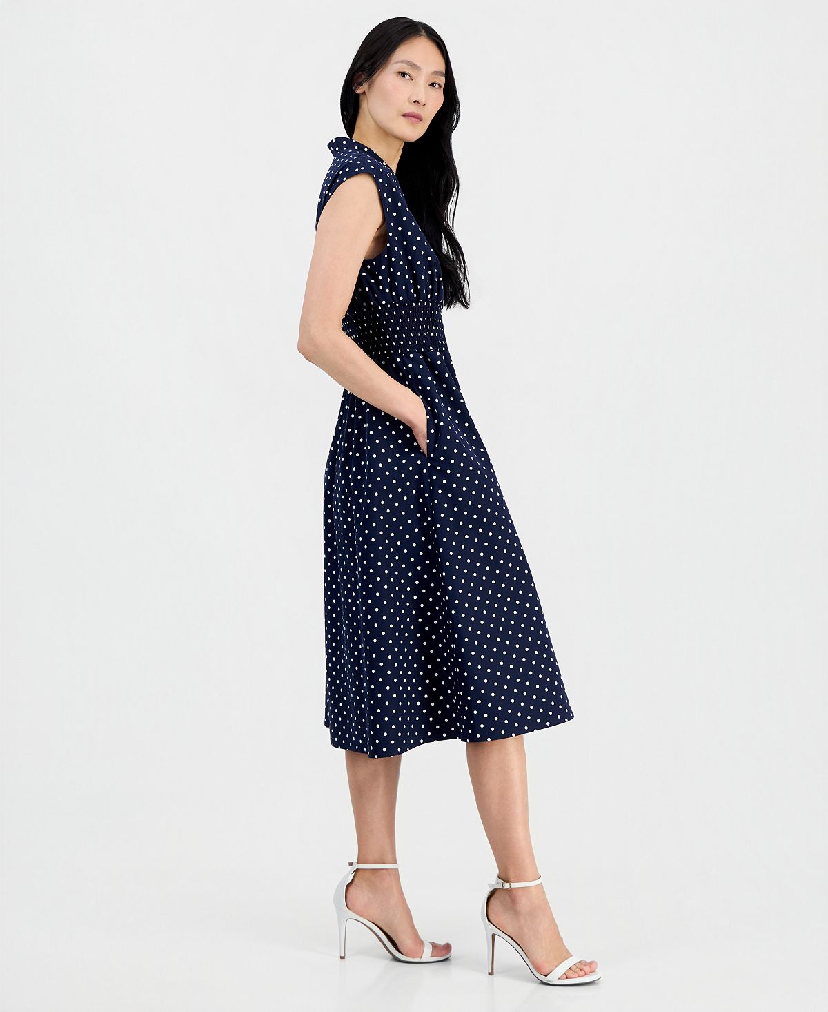 Sandra Darren Petite V-Neck Zip-Front Cotton Midi Dress view 3 — MAYCSS fashion products