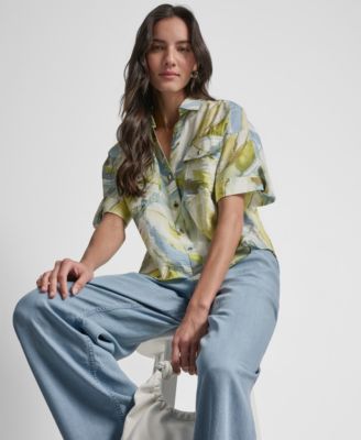 Women's Roll-Tab Sleeves Collar Neck Top