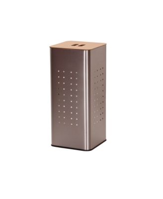 Square Metal Hamper with Engineered Wooden Lid, Stainless Steel