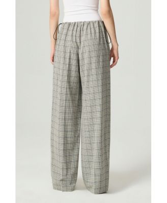 Women's Plaid Wide-Leg Drawstring Pants