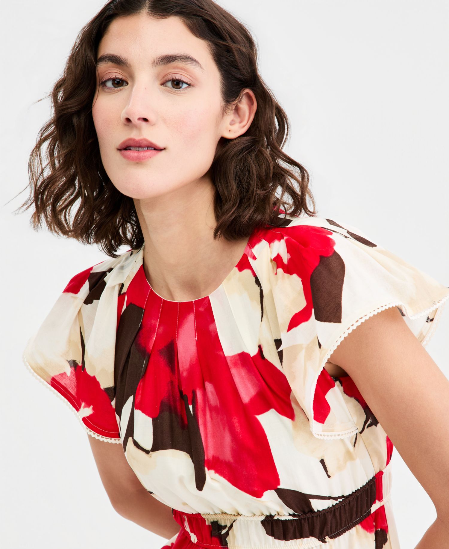 Petite Flutter-Sleeve Tiered Dress