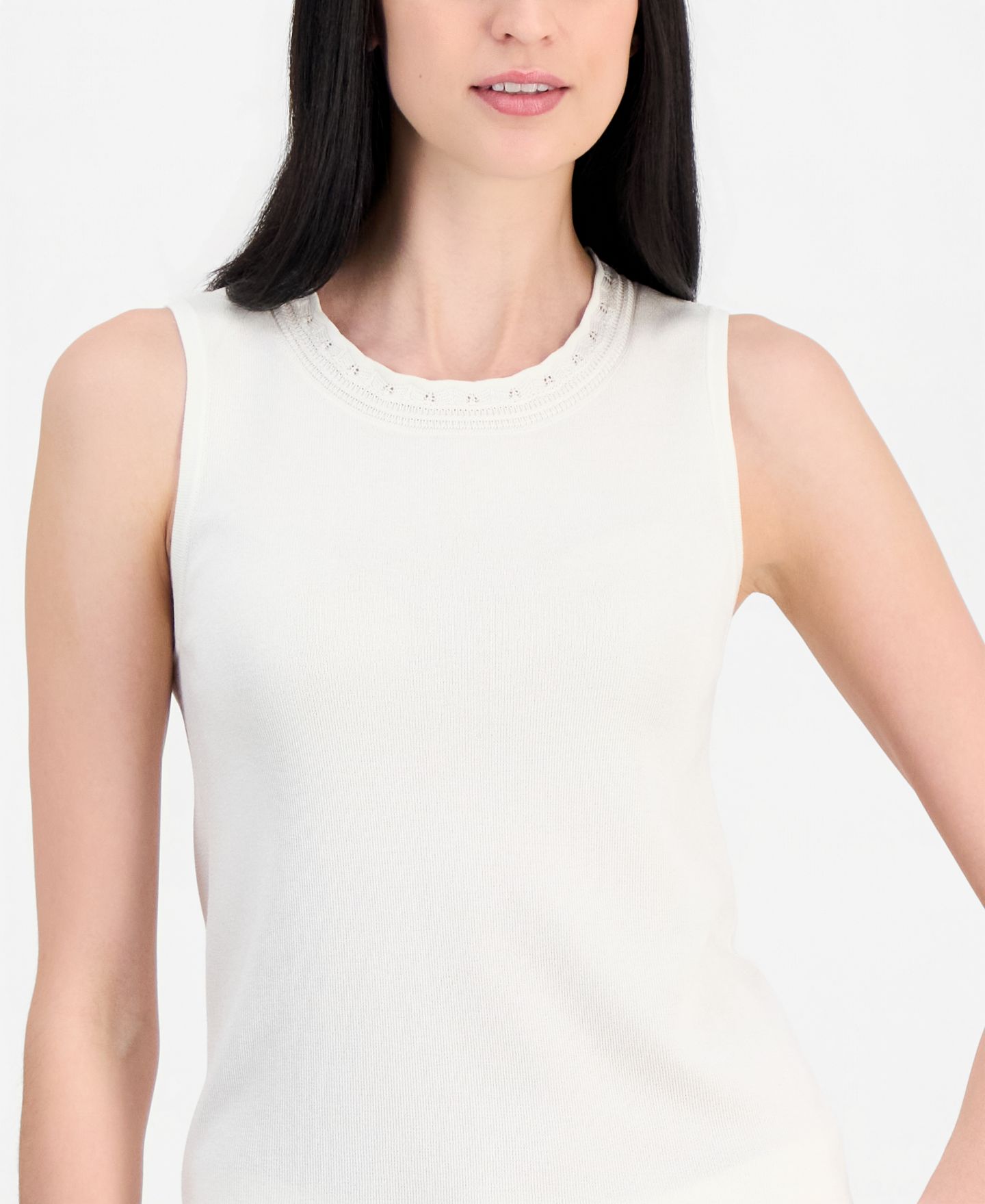Женский топ Anne Klein Scallop-Trim Sleeveless, цвет: Белый — фото 3