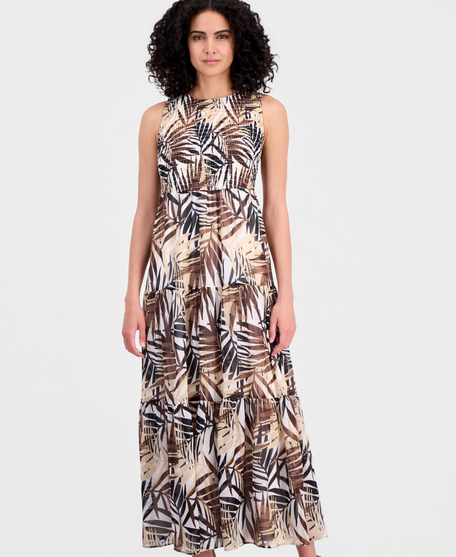 Women's Smocked-Bodice Tiered Maxi Dress