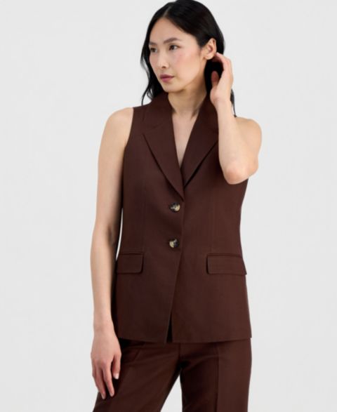 Женские жилеты Anne Klein Women's Linen-Blend Two-Button Notch-Collar Vest, Regular & Petite