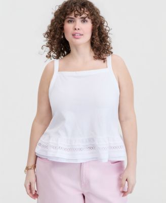 Trendy Plus Size Ruffle-Hem Square-Neck Tank