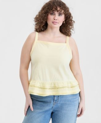Trendy Plus Size Ruffle-Hem Square-Neck Tank