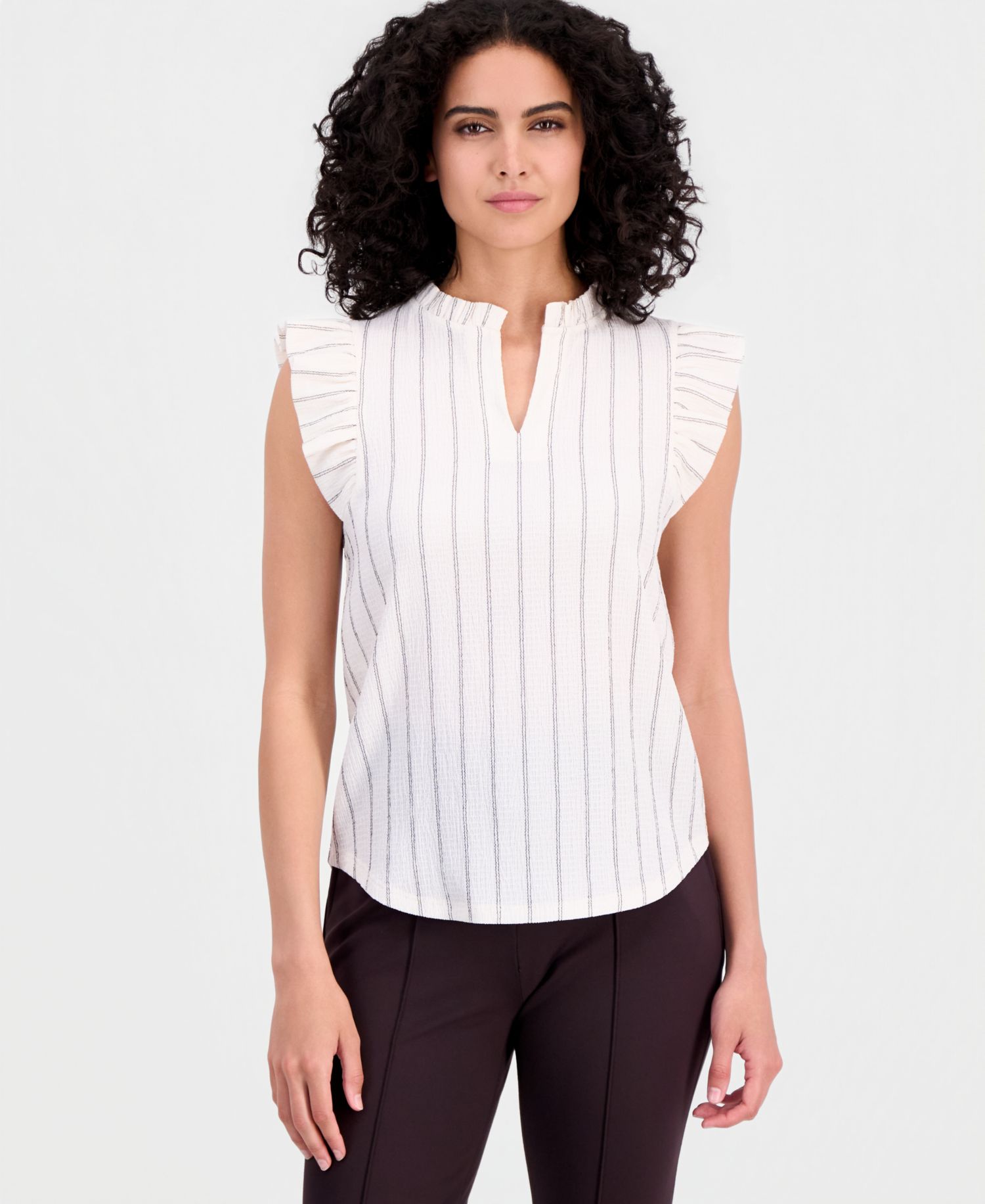 Women's Textured Pinstripe Flutter-Sleeve Top