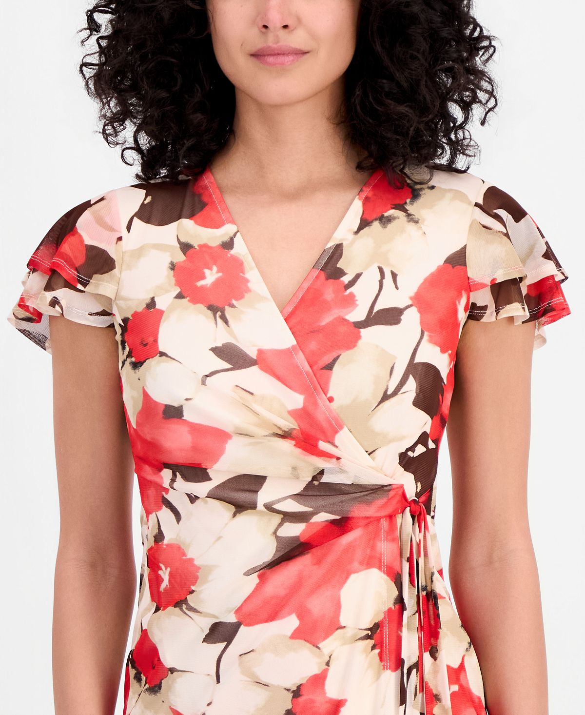 Anne Klein Women's Printed Flutter-Sleeve Wrap Dress view 4 — MAYCSS fashion products
